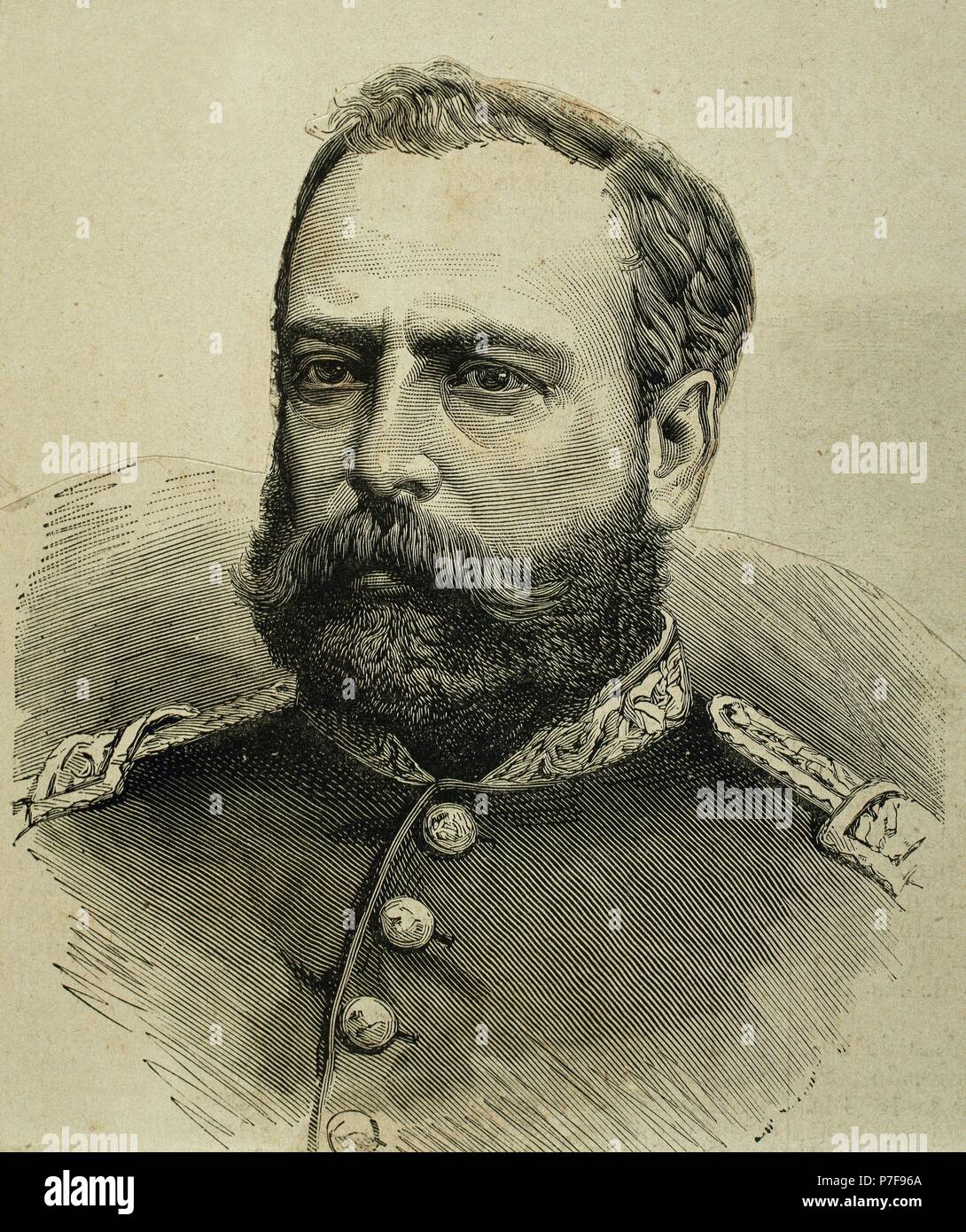 Mariano Ignacio Prado (1825-1901). Peruvian army general and President of Peru. Portrait. Engraving. Stock Photo