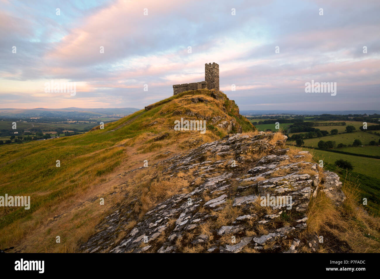 The parish church of St Michael De Rupe at Brentor in West Devon Stock ...
