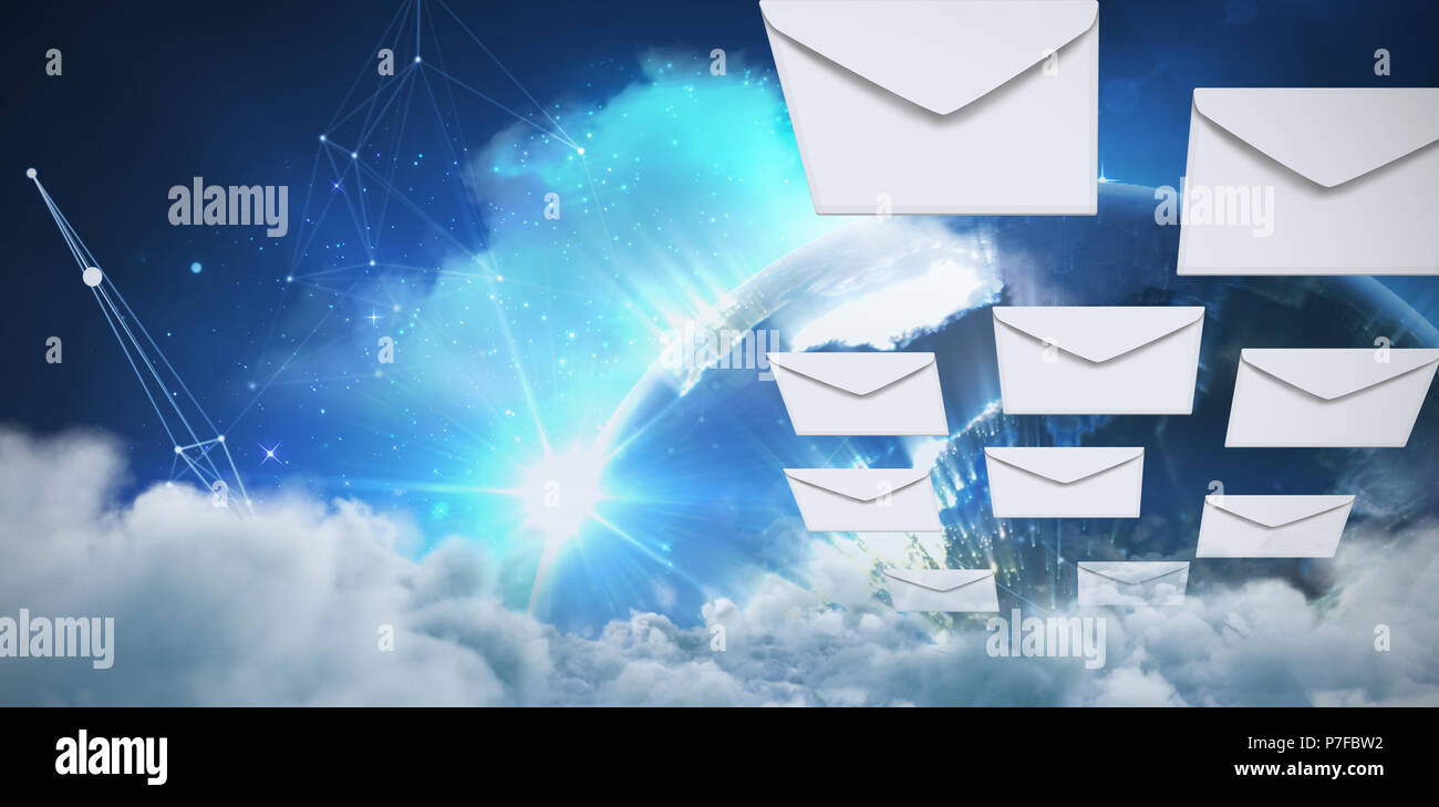 Composite image of graphic of envelopes on white background Stock Photo