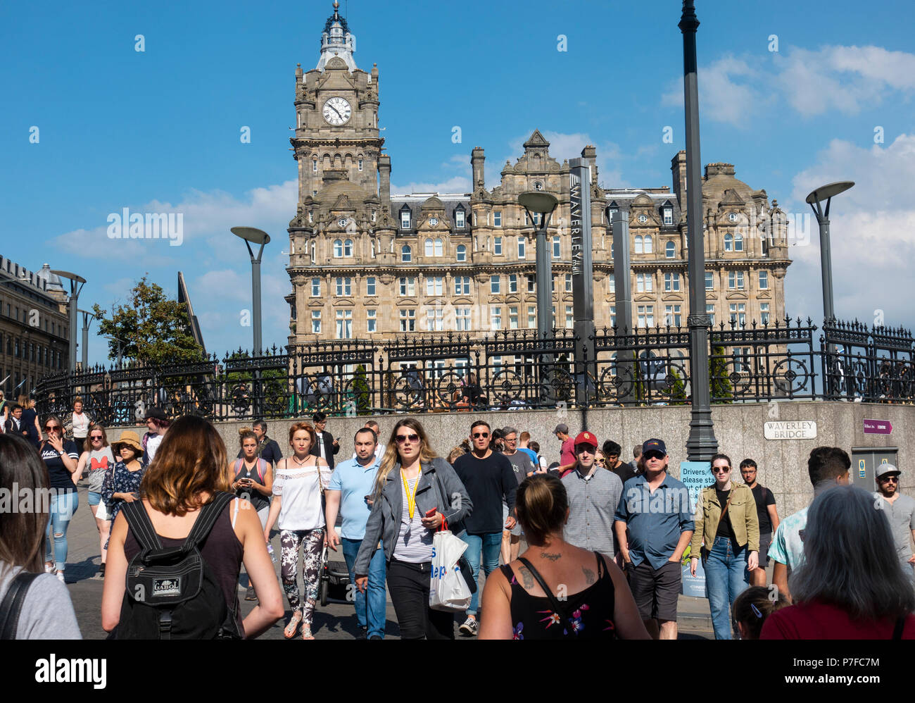 Busy pedestrian crossing in central Edinburgh, Scotland, UK Stock Photo