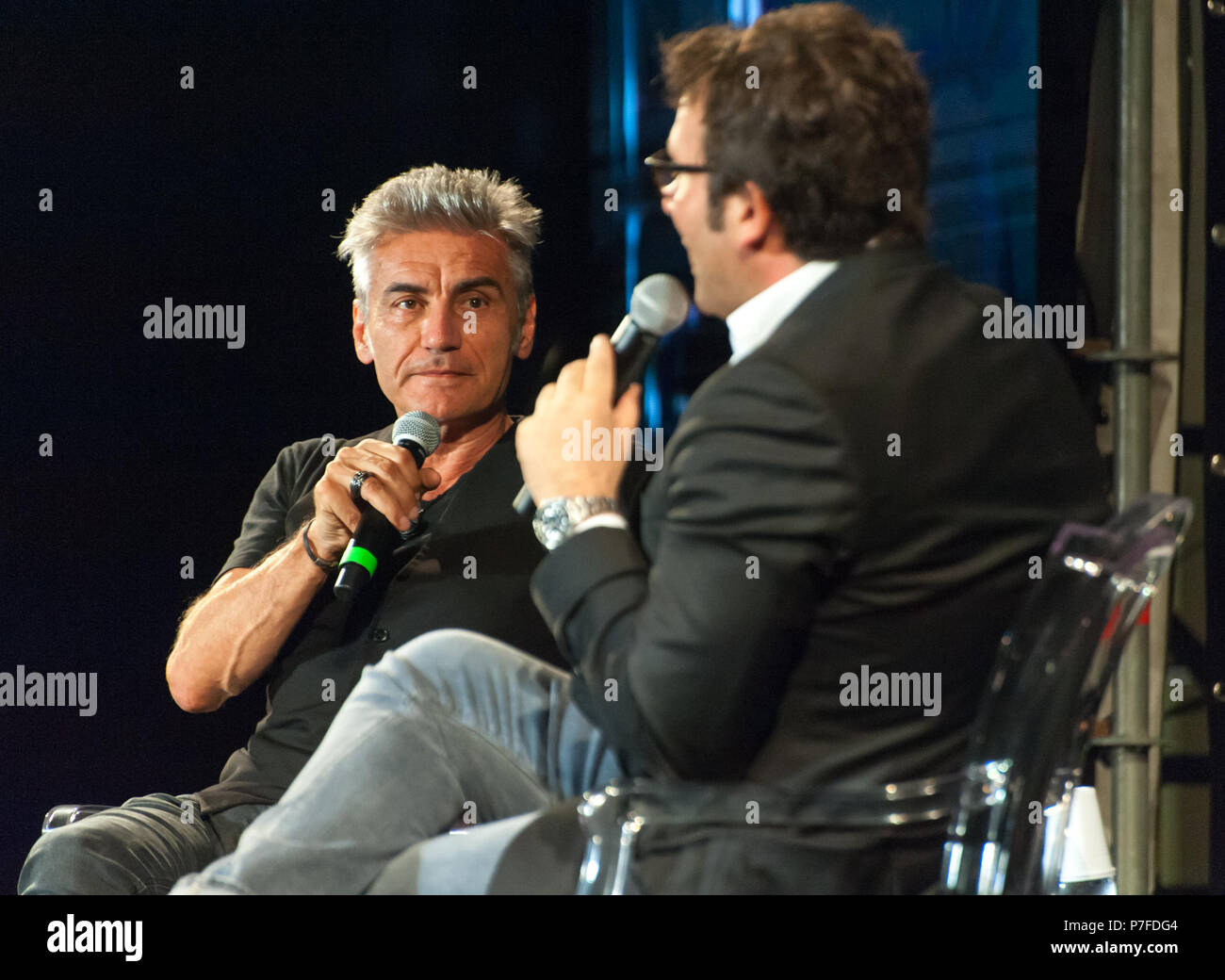 Benevento, Italy. 04th July, 2018. The well-known Italian rocker Luciano Ligabue present at the second edition of the Bct, the Film and Television Festival in Benevento, to speak in front of his fans of his latest film 'Made in Italy' Credit: Sonia Brandolone/ Pacific Press/Alamy Live News Stock Photo
