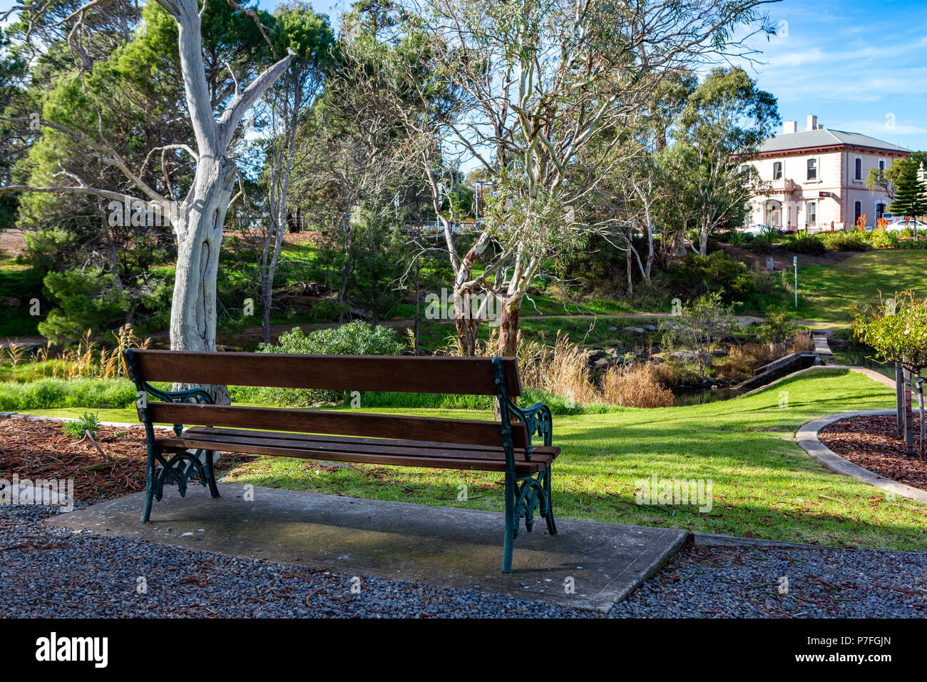 A Park Bench At The Soldiers Memorial Garden In Strathalbyn South