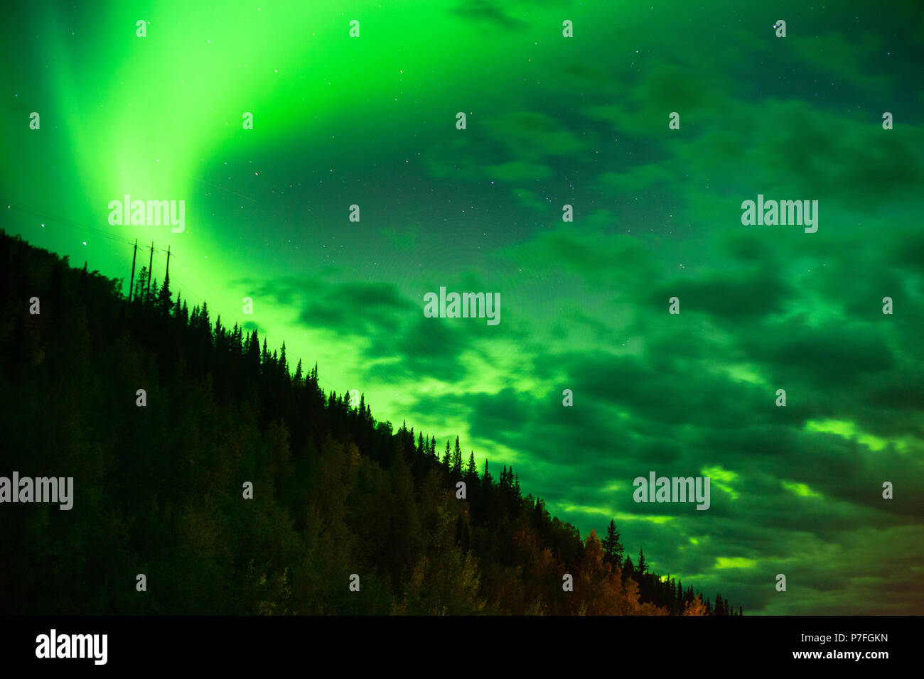 The night sky near Valdez Alaska lights up with a spectacular showing of the Aurora Borealis