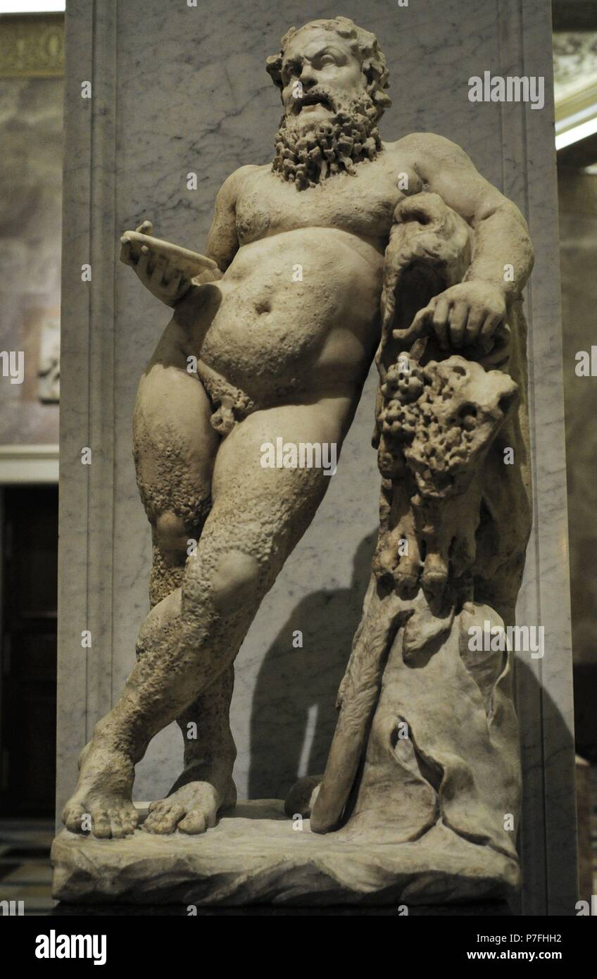 Silenus. Satyr companion and tutor to the wine god Dionysus.  Roman work. Marble. The State Hermitage Museum. Saint Petersburg. Russia. Stock Photo