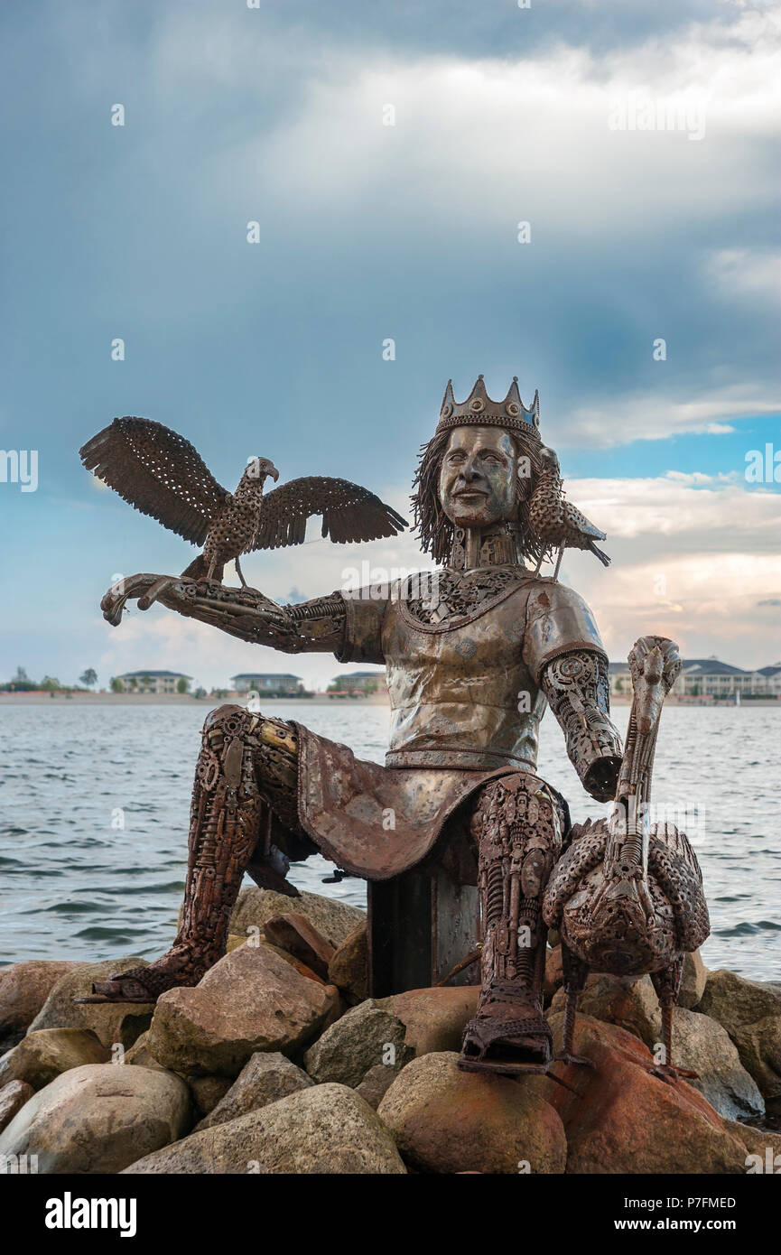 Sculpture of the sea god Njörd in inland lake, Heiligenhafen, Schleswig-Holstein, Germany Stock Photo