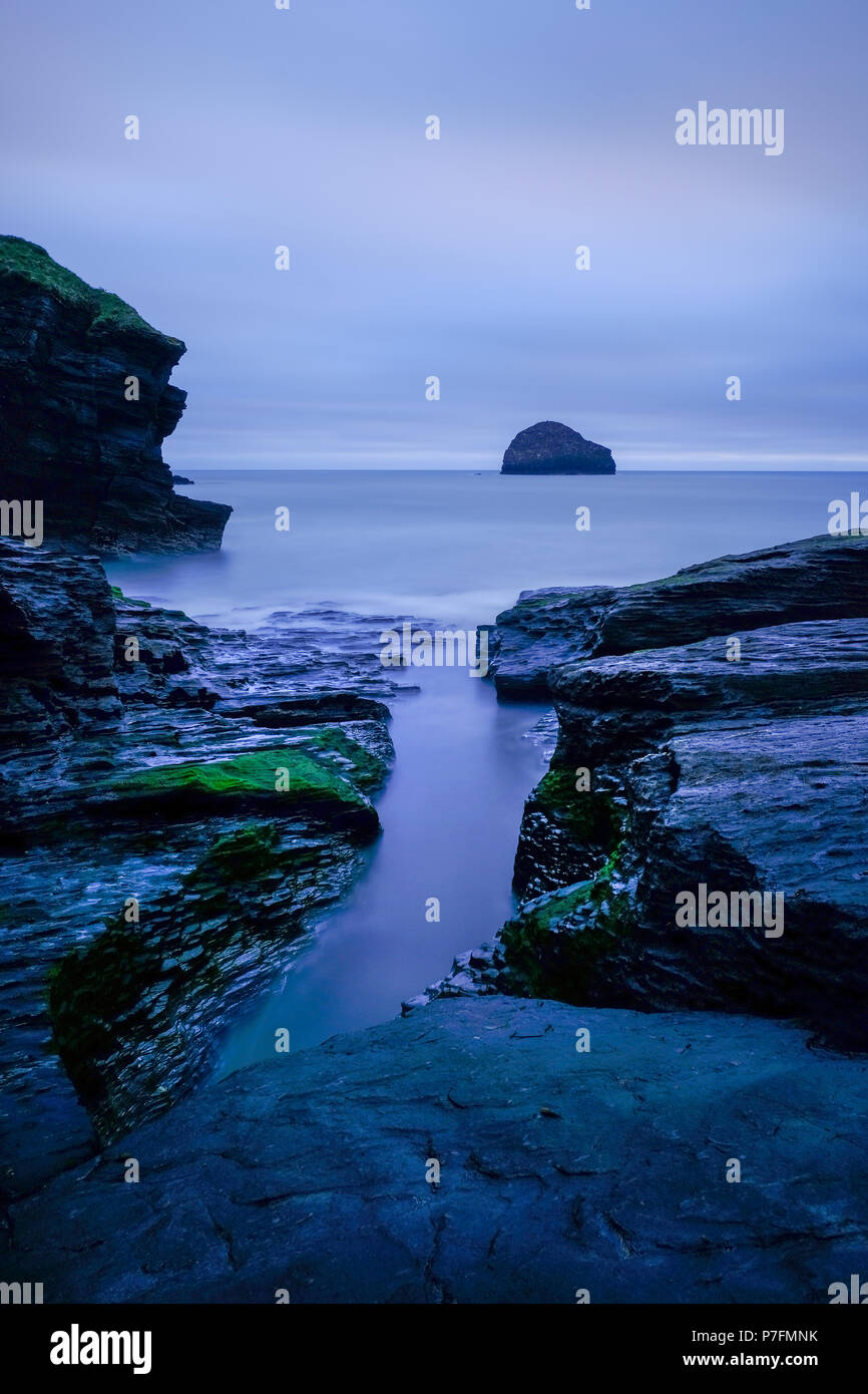 Evening on the rocky coast, near Trebarwith, Cornwall, Great Britain Stock Photo