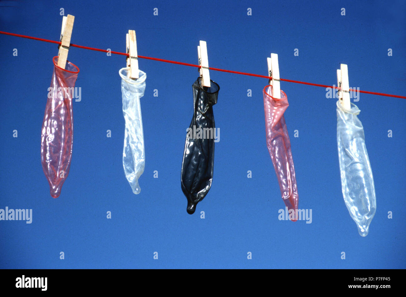 Condoms on the clothesline, Berlin, Germany Stock Photo