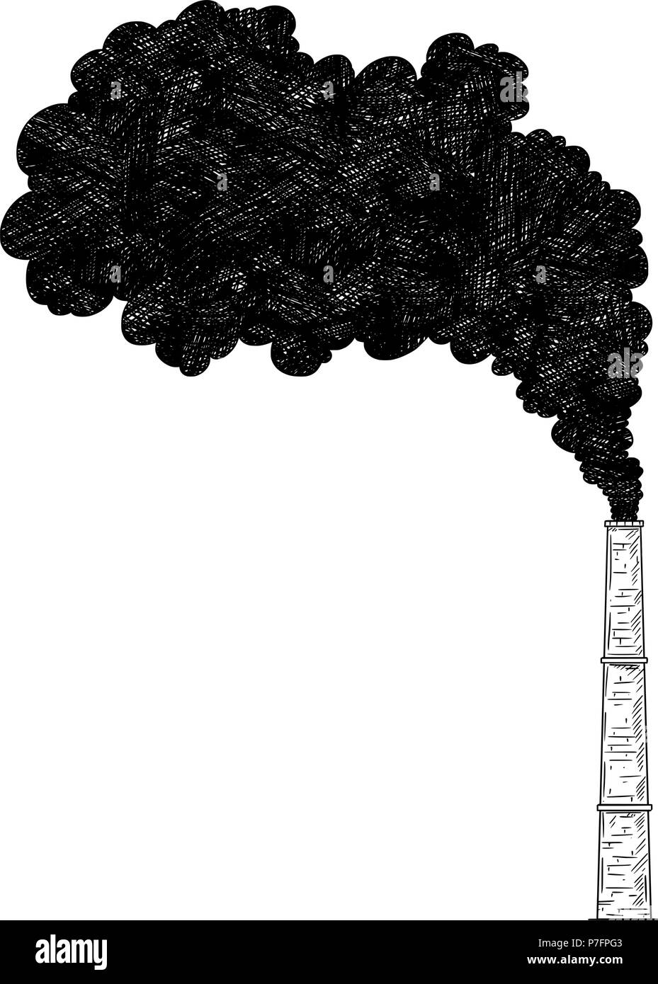 Vector Artistic Drawing Illustration of Smokestack, Industry or Factory Air Pollution Stock Vector