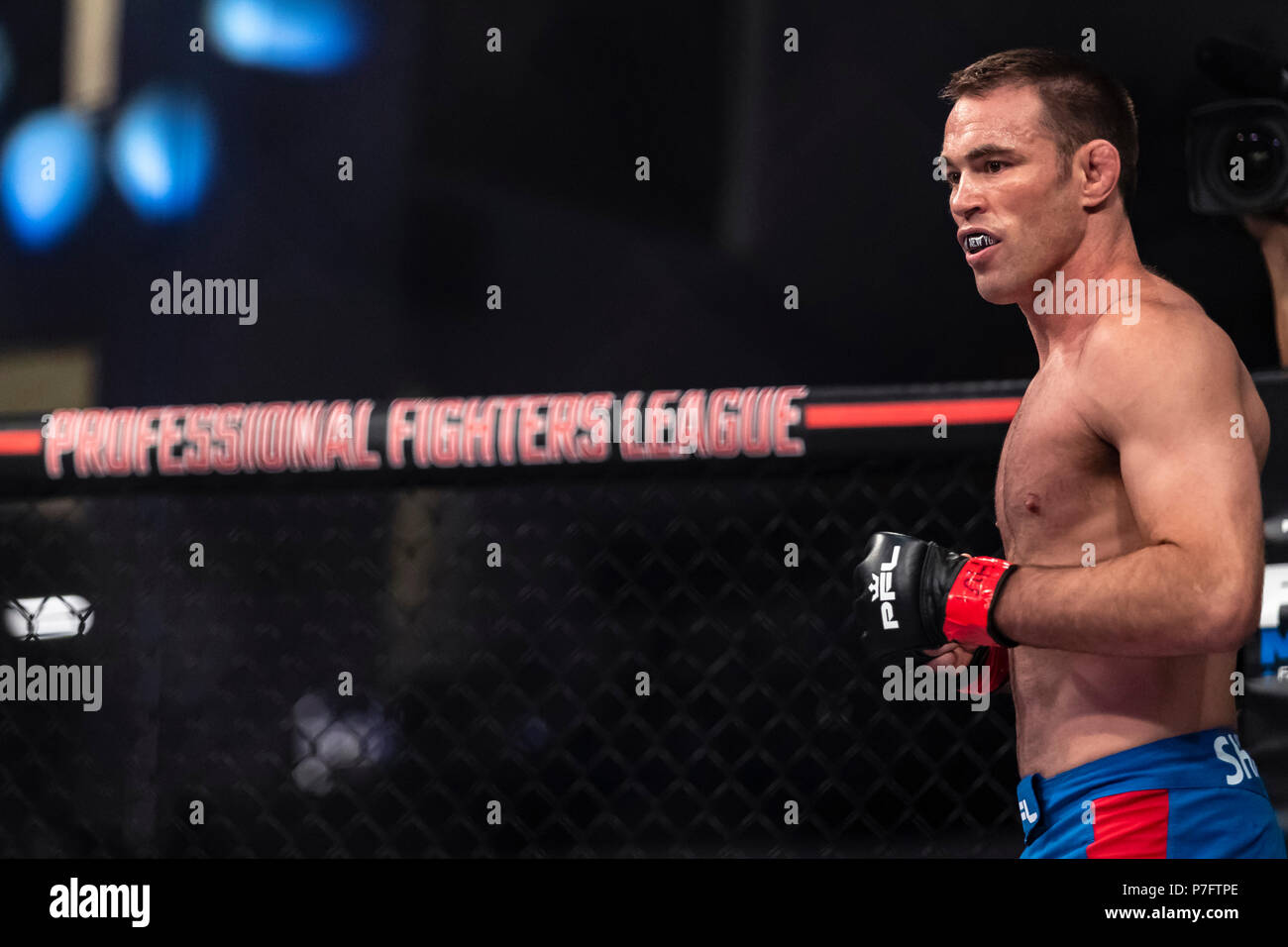 Columbia. 05th July, 2018. Jake Shields looks on before his welterweight fight against Ray Cooper III at the Charles E. Smith Center at George Washington University in Washington, District of Columbia. Scott Taetsch/CSM/Alamy Live News Stock Photo