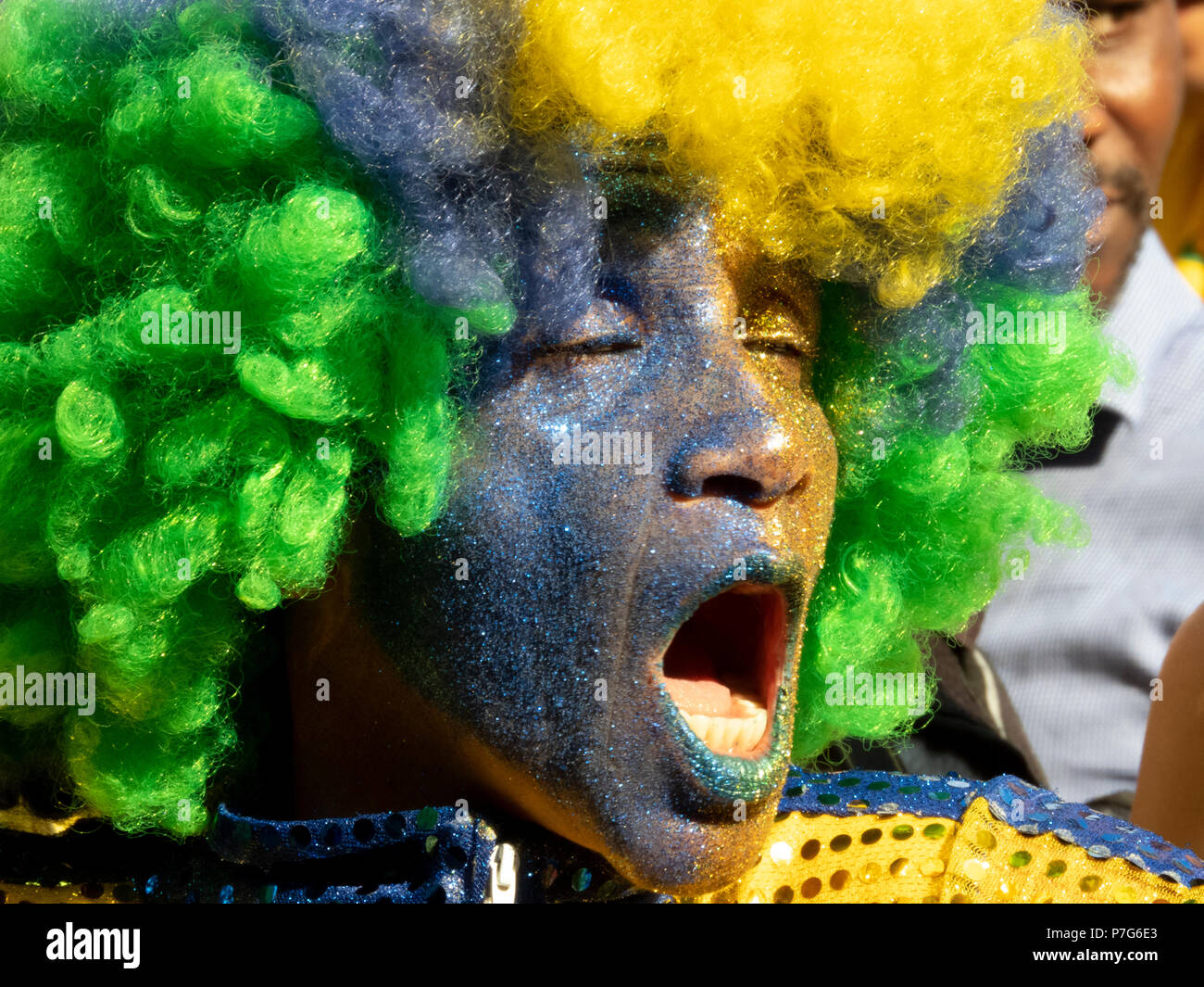 Sao Paulo, Brazil. July 06, 2018. Fans accompany the match between Brazil and Belgium, valid for the 2018 World Cup, in the Anhangabaú Valley, in Sao Paulo (SP) Credit: Alf Ribeiro/Alamy Live News Stock Photo