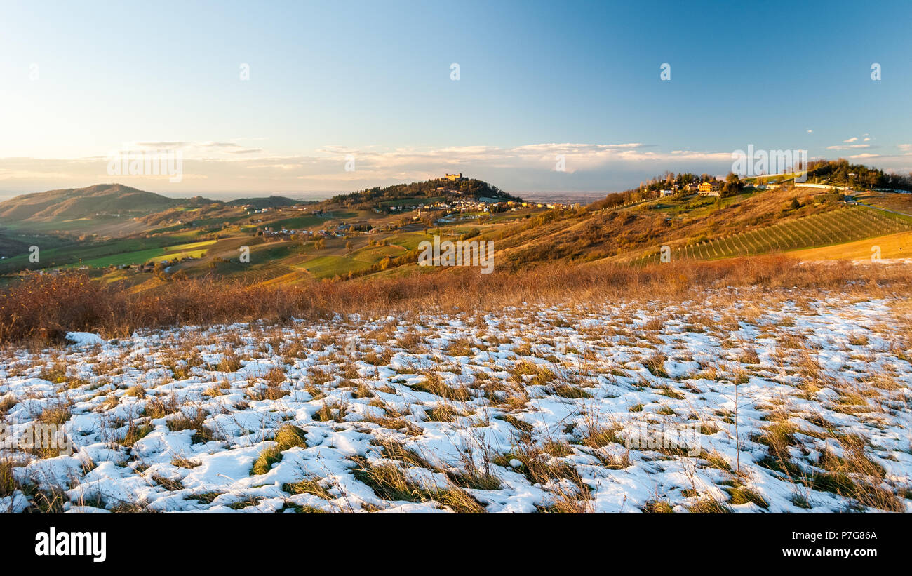 Hills in Oltrepo' Pavese, near the town of Montalto, at the sunset Stock Photo