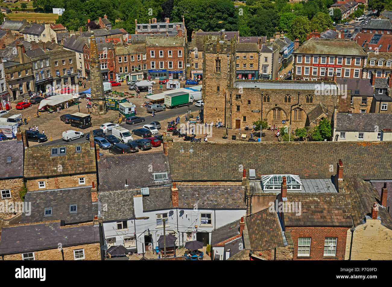 Elevated view of Richmond market place. in North Yorkshire. Stock Photo