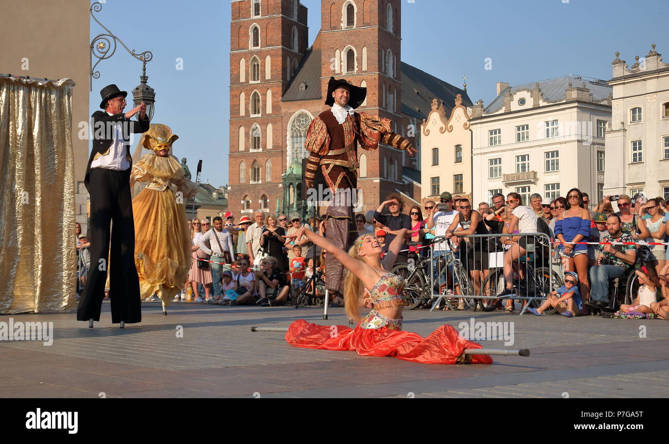 Kiev Street Theatre Highlights plays performance titled Dance Pageant during International Festival of Street Theatre Wind from the East, Krakow 2018 Stock Photo