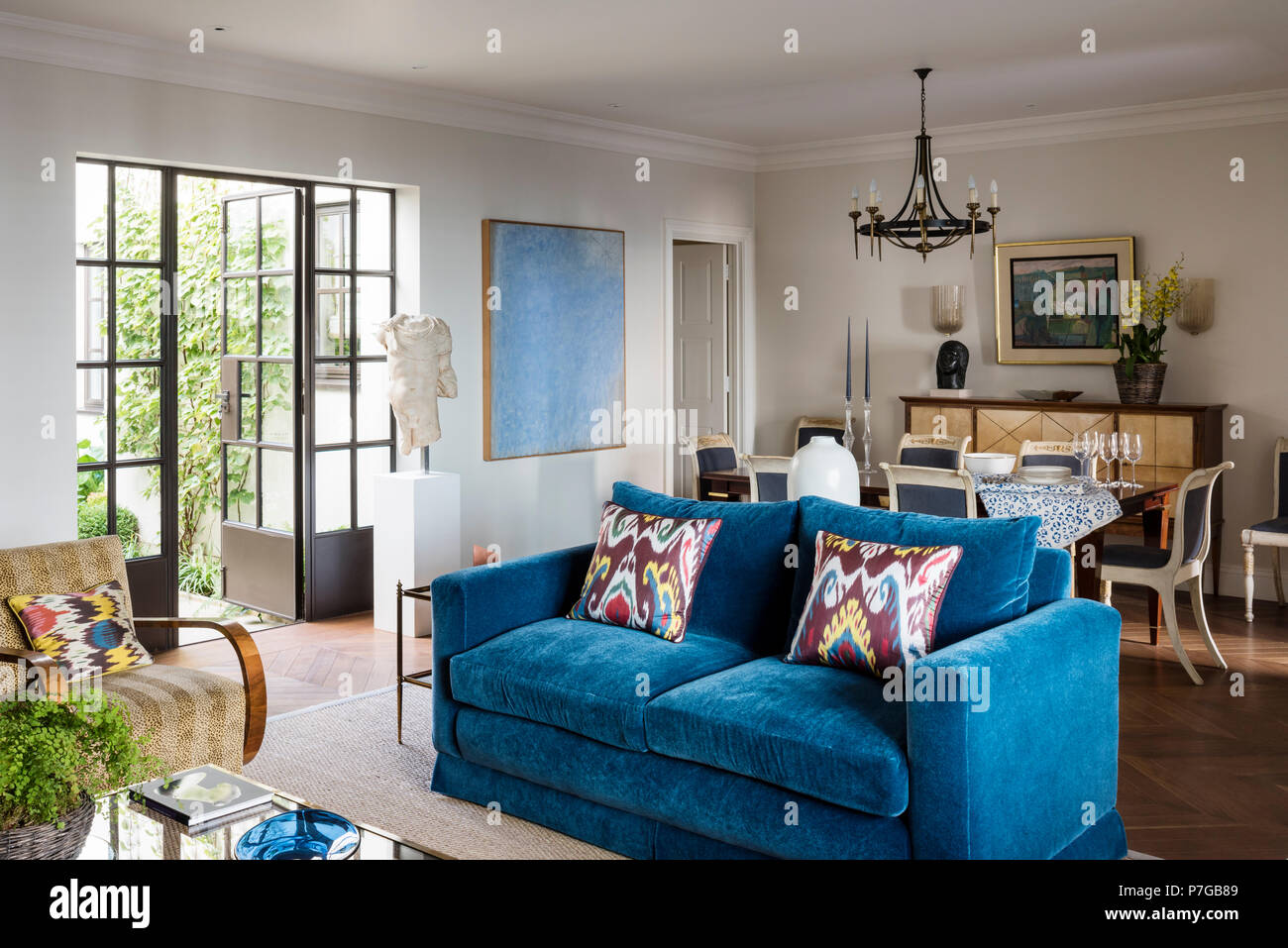 Blue Sofa In Country Style Living Room Stock Photo Alamy