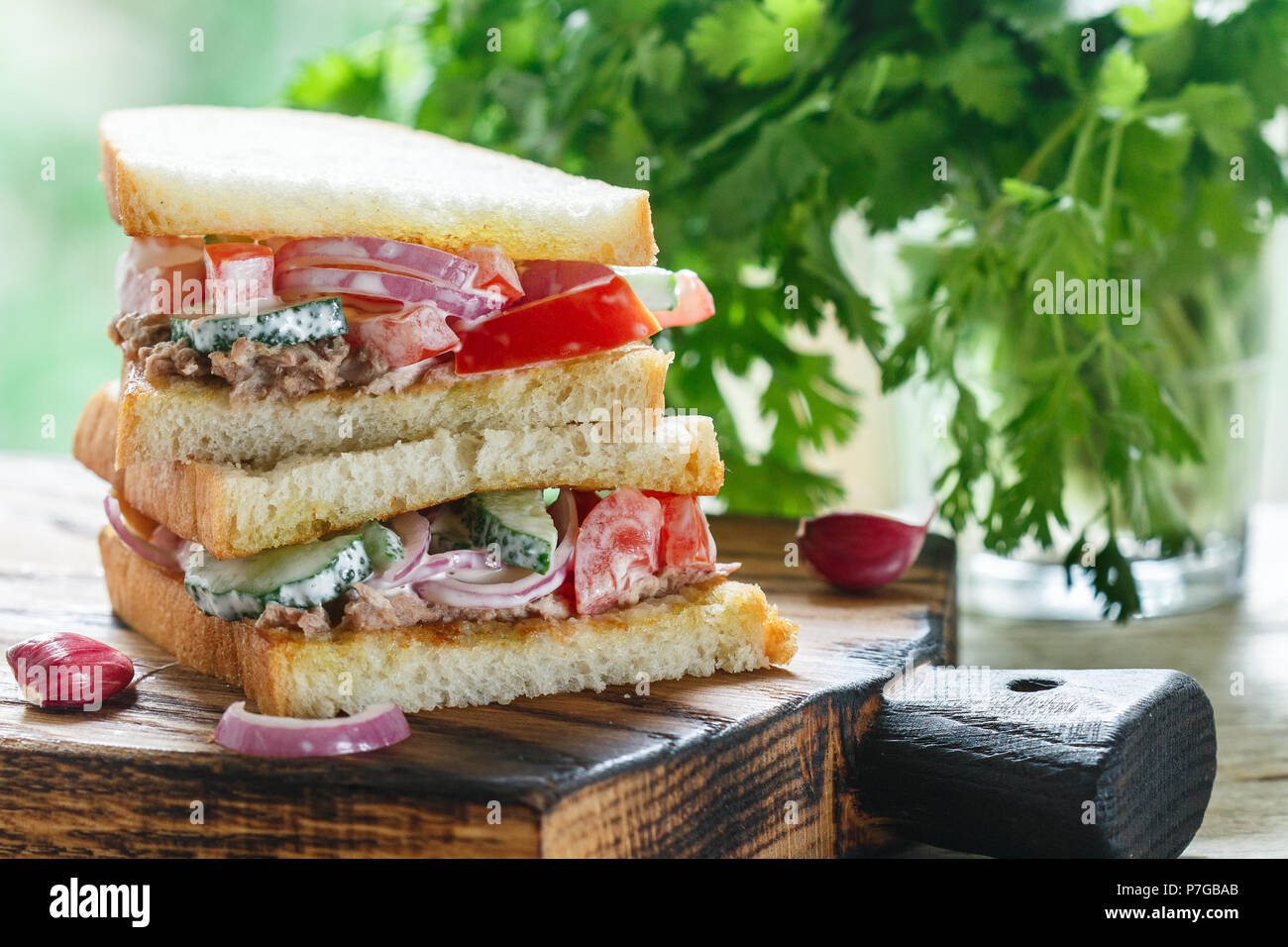 Tuna mayonnaise sandwich red onion hires stock photography and images
