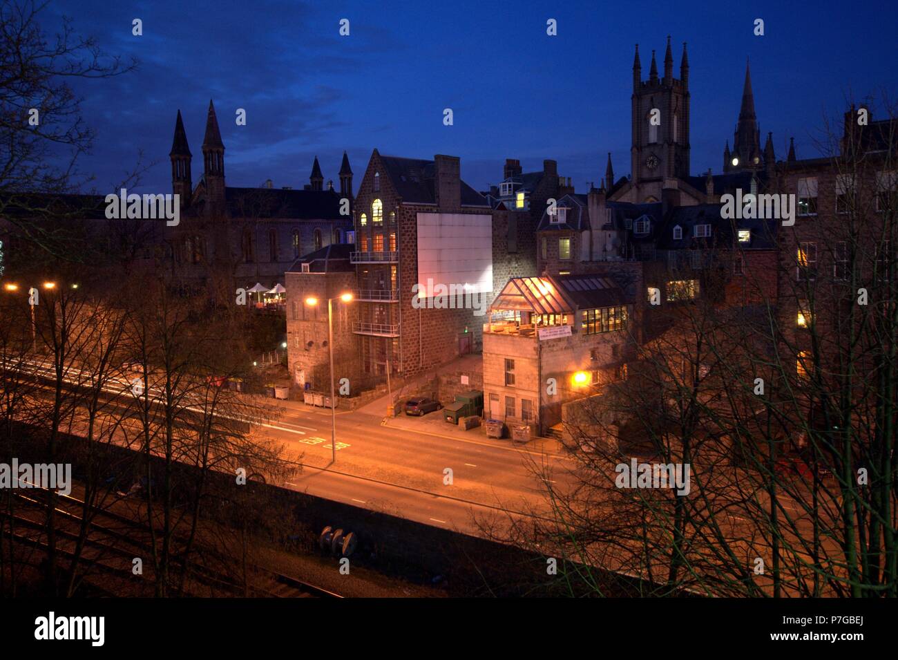 Urban view of Aberdeen by night in Scotland Stock Photo