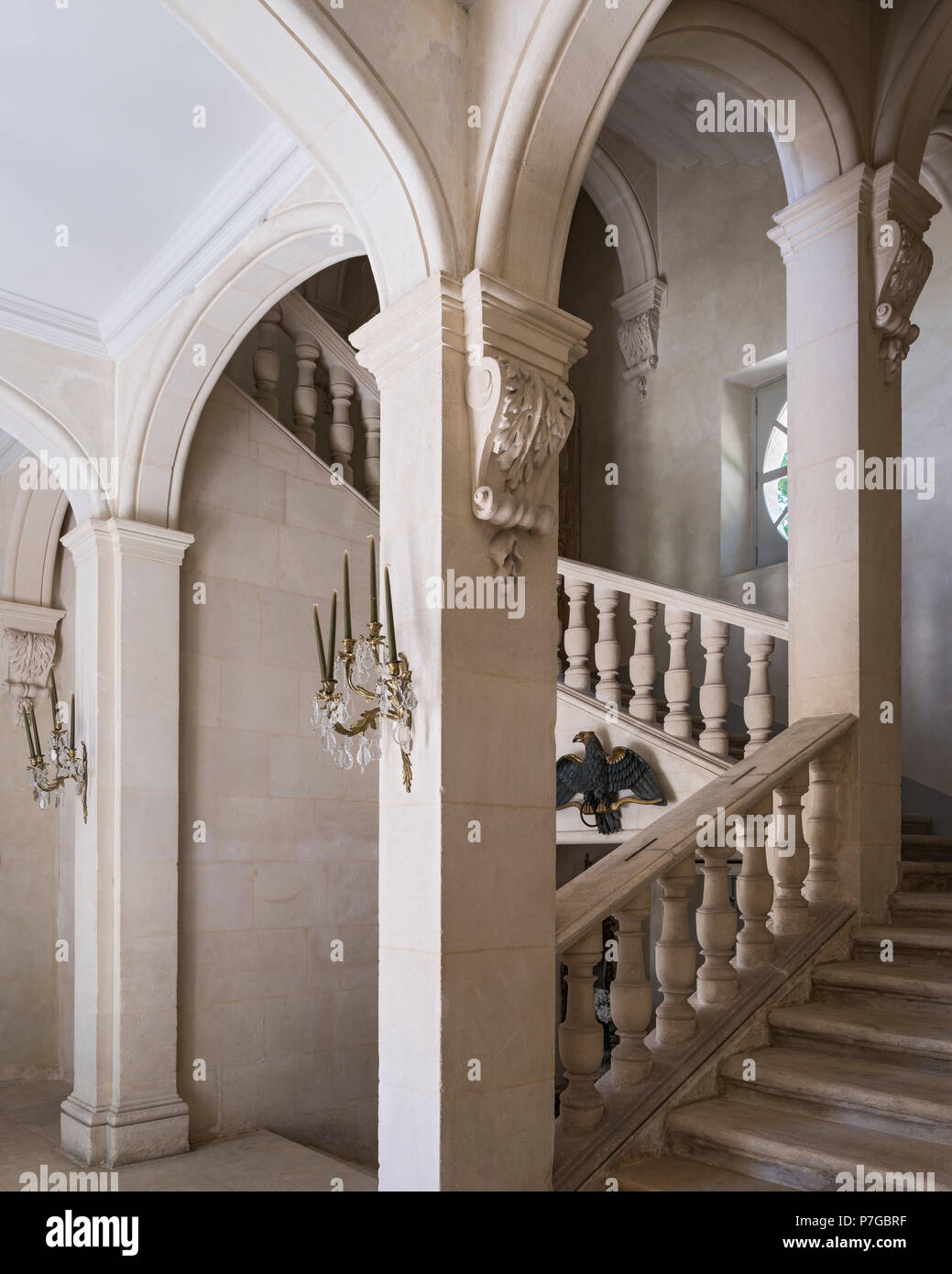 Architraves and balustrade staircase in 18th century chateaux, St Remy de Provence. Stock Photo