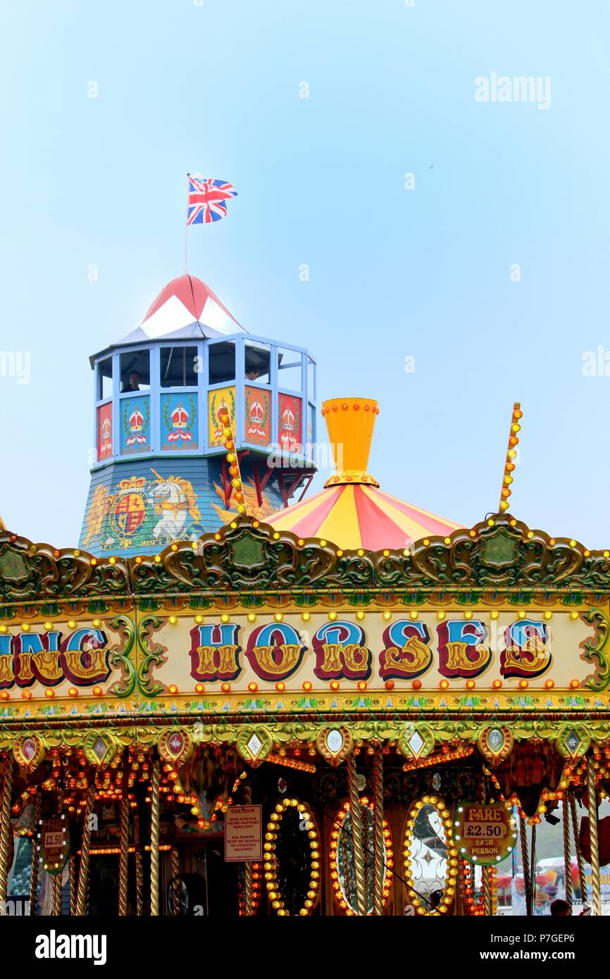 British Fair Rides Guildford, England - May 28 2018: Old fashioned helter skelter ...