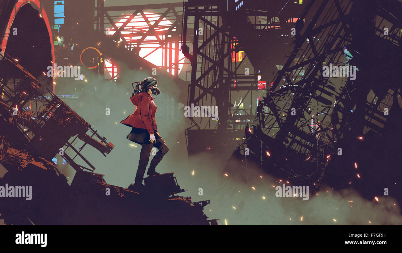 Wallpaper Girl, The city, The game, Rain, Art, Cyborg, CD Projekt