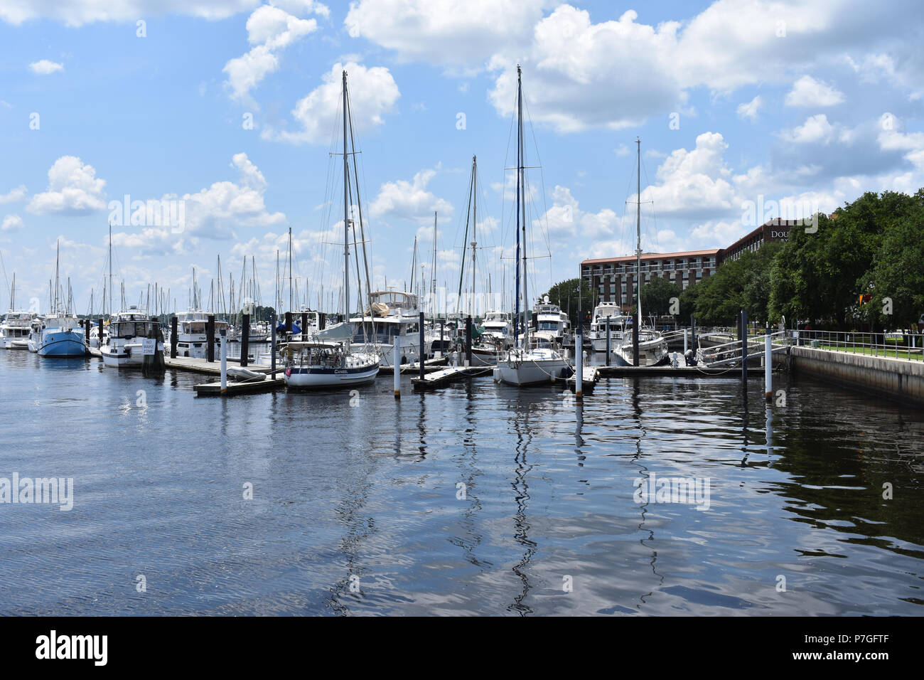 Yachts moored at the New Bern Grand Marina.located in New Bern, North