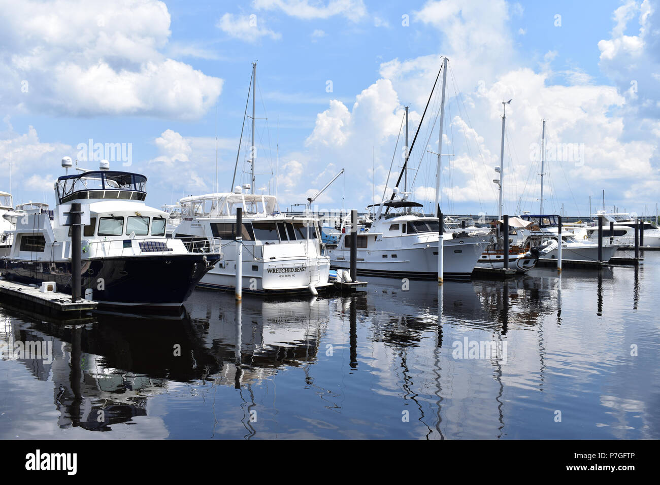 Yachts moored at the New Bern Grand Marina.located in New Bern, North