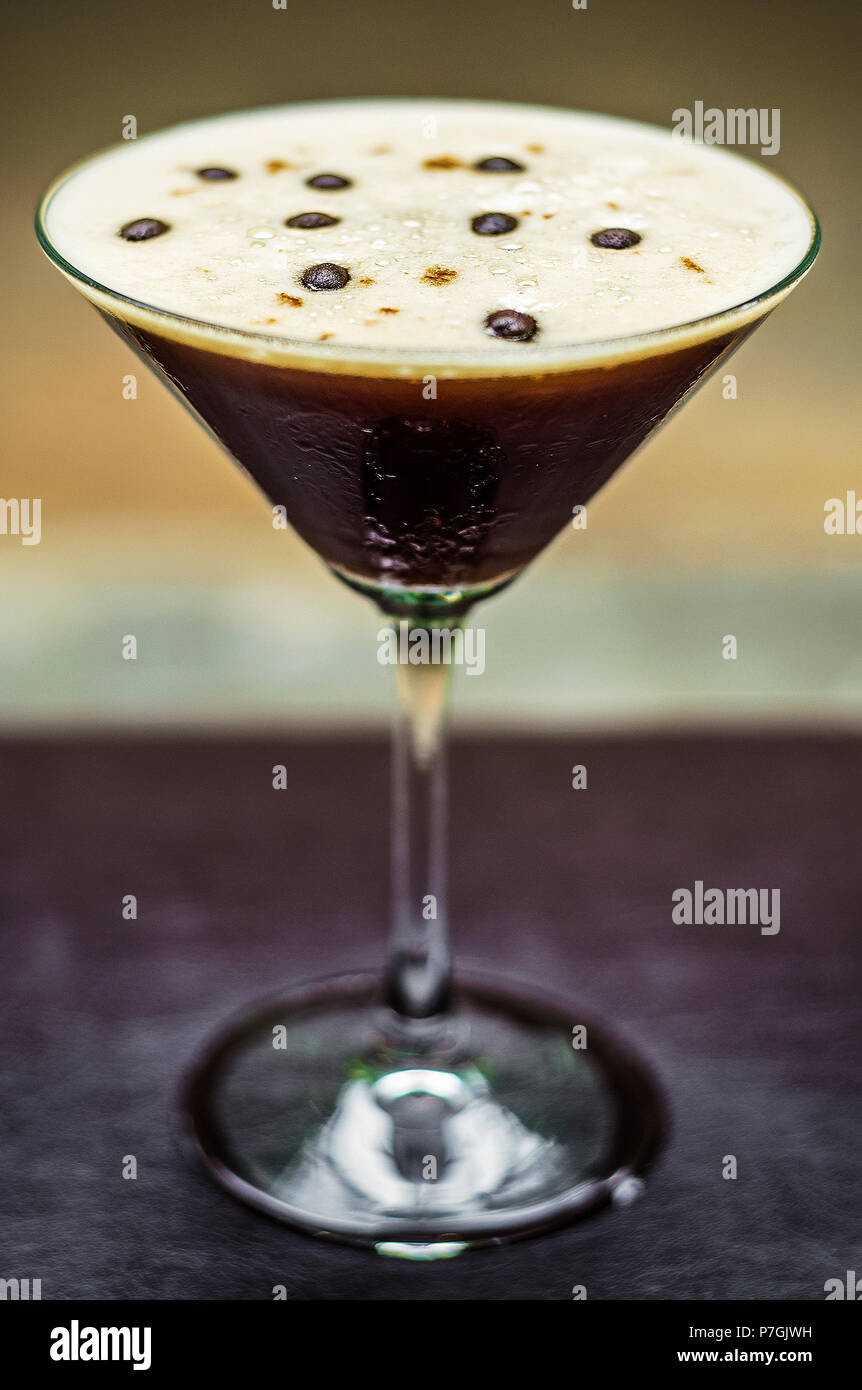 coffee espresso cream martini cocktail drink glass on bar Stock Photo