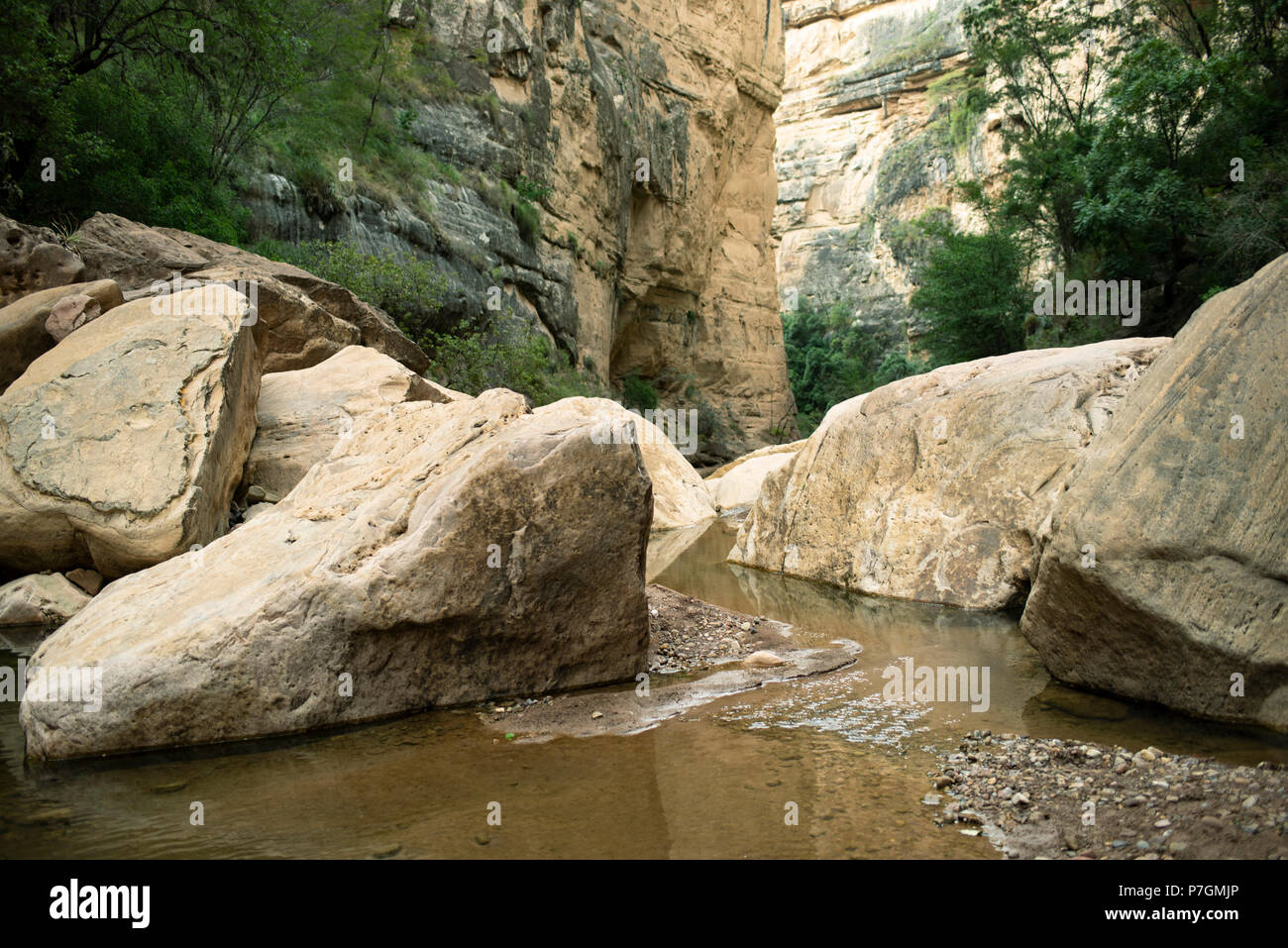 Giant rock stones sitting at the bottom of El Vergel Canyon, Torotoro National Park, Bolivia. Jun 2018 Stock Photo