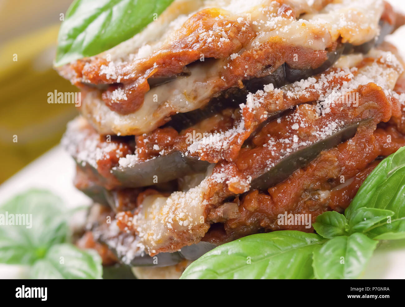 Eggplant parmigiana with cheese and tomato Stock Photo Alamy