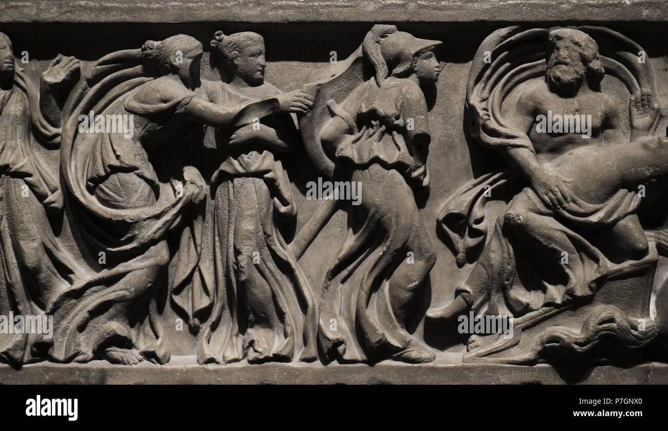 Roman sarcophagus panel. Hades abducting Persephone. Third quarter of the 2nd century AD. Marble. The State Hermitage Museum. Saint Petersburg. Russia. Stock Photo