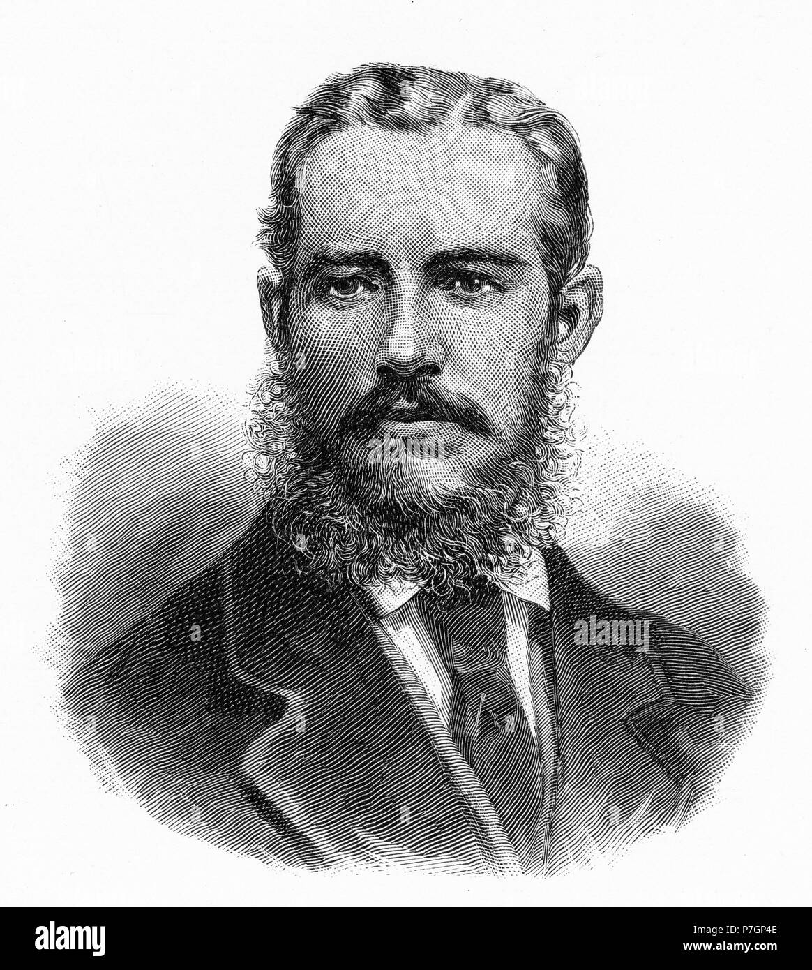 Engraving of Alexander Forrest CMG (1849 – 1901) explorer and surveyor of Western Australia, and a member of parliament. From the Picturesque Atlas of Australasia Vol 2, 1886 Stock Photo