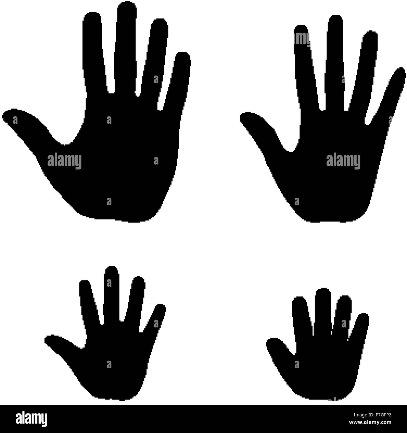 Set of human open palm hands. Man, woman, teenager and a baby handbreadth icons Stock Vector