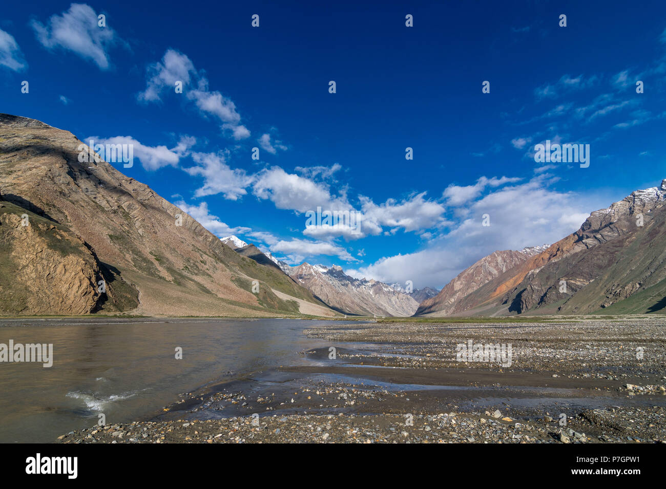 Sunrise River in Suru Valley of Ladakh, Jammu and Kashmir Stock Photo