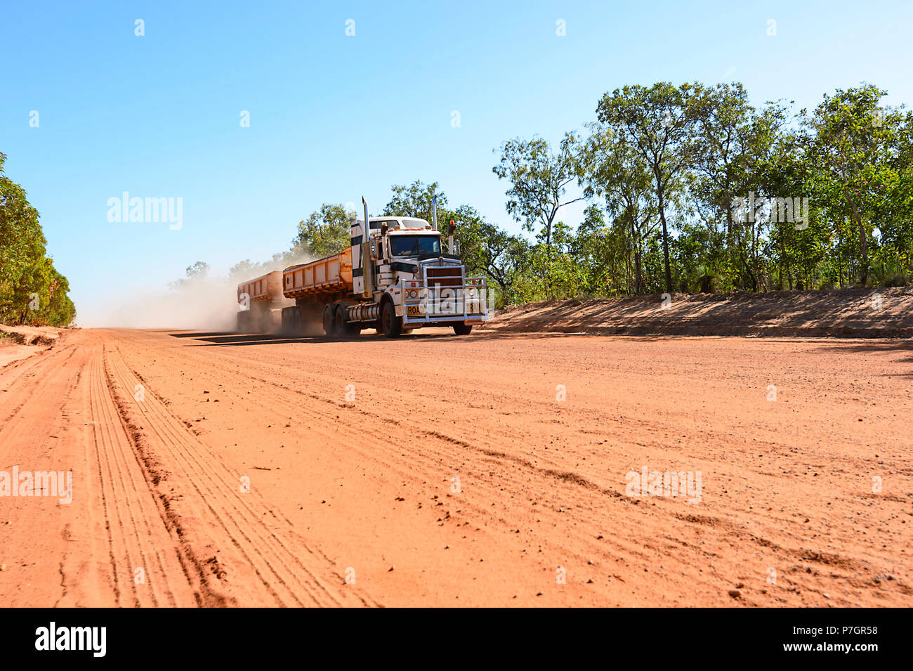 Road Train driving on the remote Peninsula Development Road (PDR), Cape