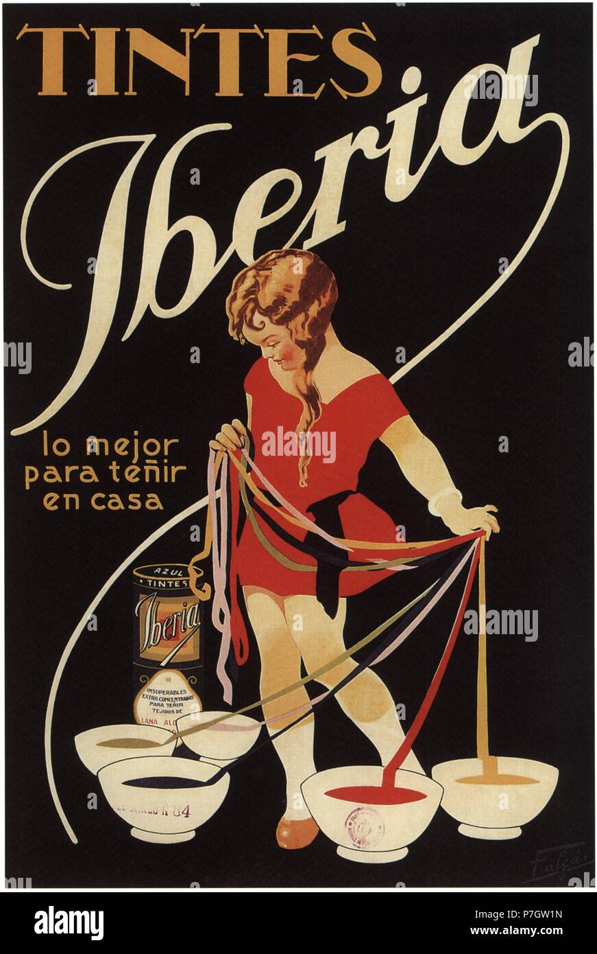 Publicidad. Tintes Iberia, productos para teñir ropa en casa. Cartel de 1930. Facsímil de 1960 Photo - Alamy
