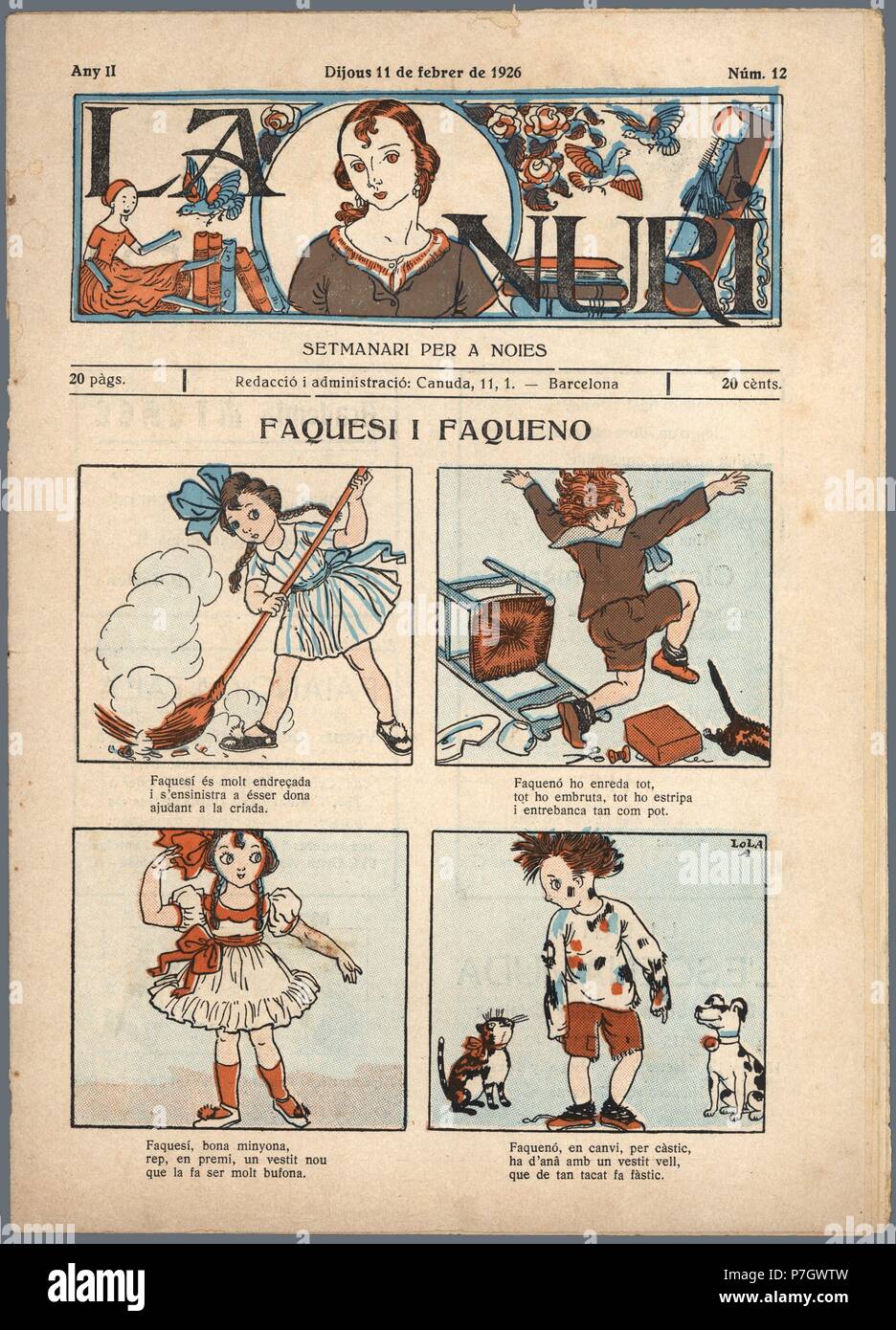 Semanario femenino ilustrado para jóvenes La Nuri, Barcelona, febrero de 1926. Stock Photo