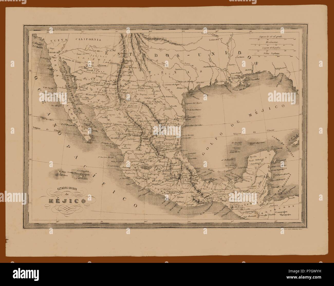Mapa de los Estados Unidos de Méjico. Grabado de 1870. Stock Photo
