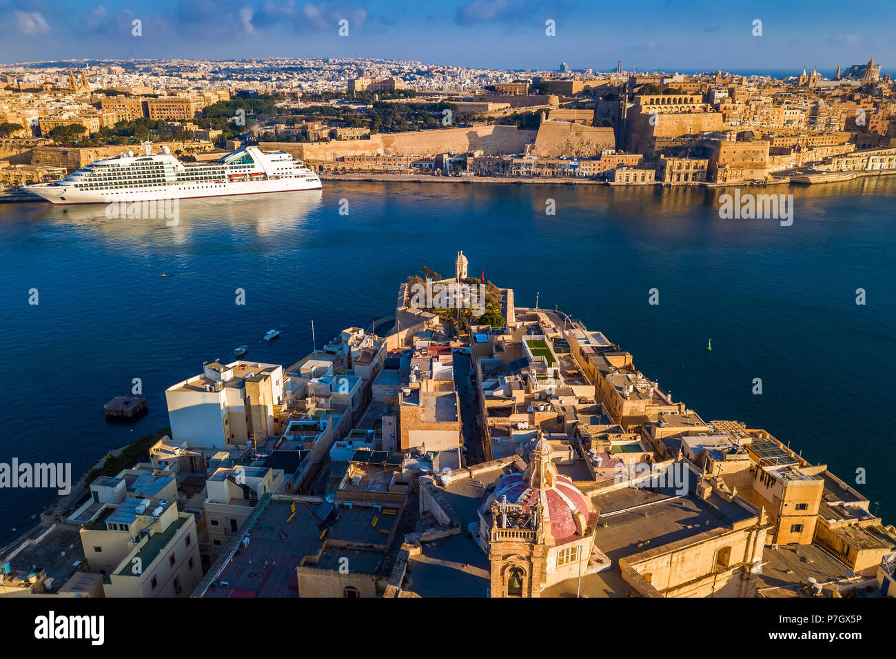 Valletta, Malta - Aerial view of Senglea, Gardjola Gardens, Saluting ...