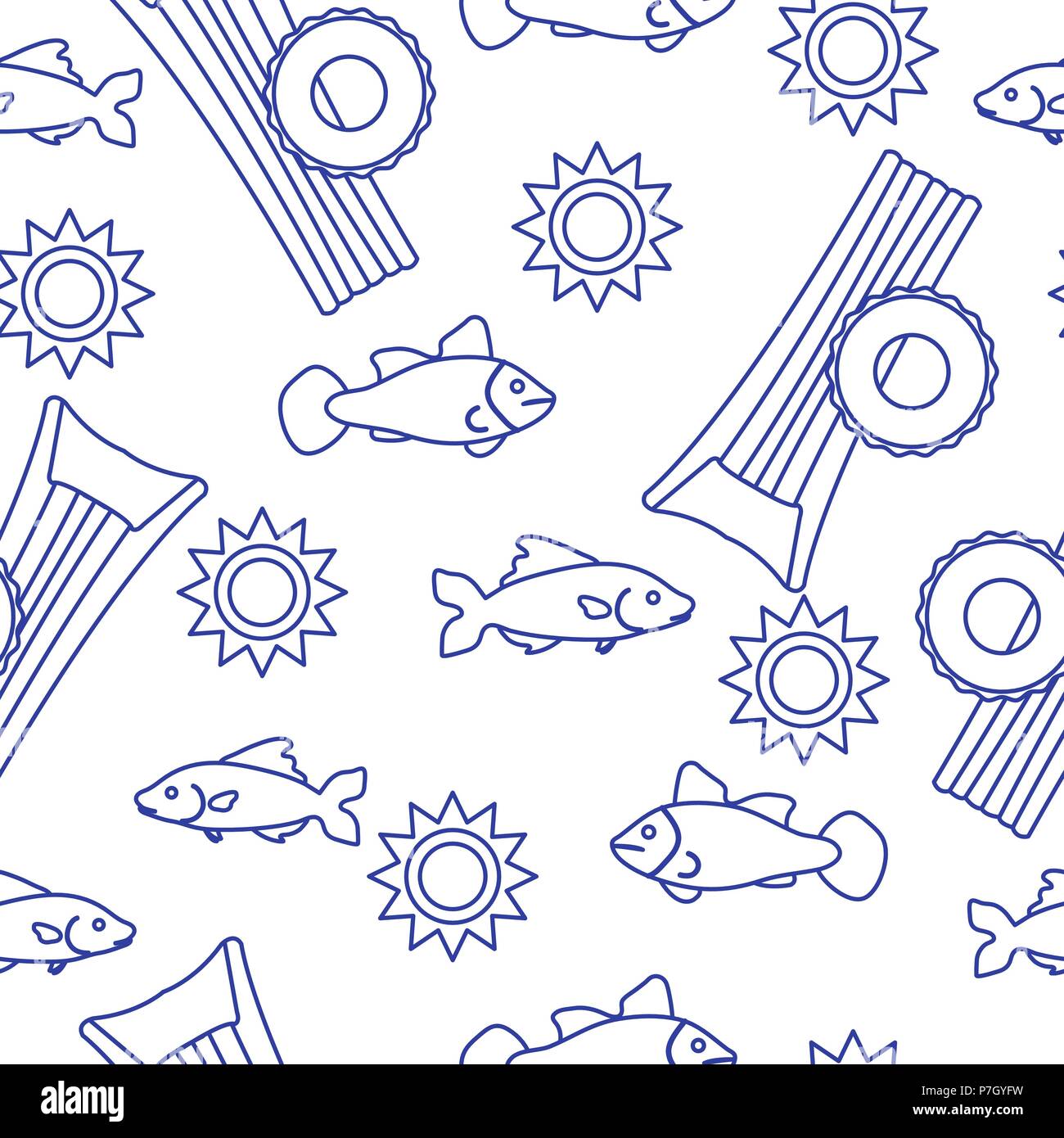 Seamless pattern with inflatable mattress, inflatable circle. Summer leisure. Stock Vector