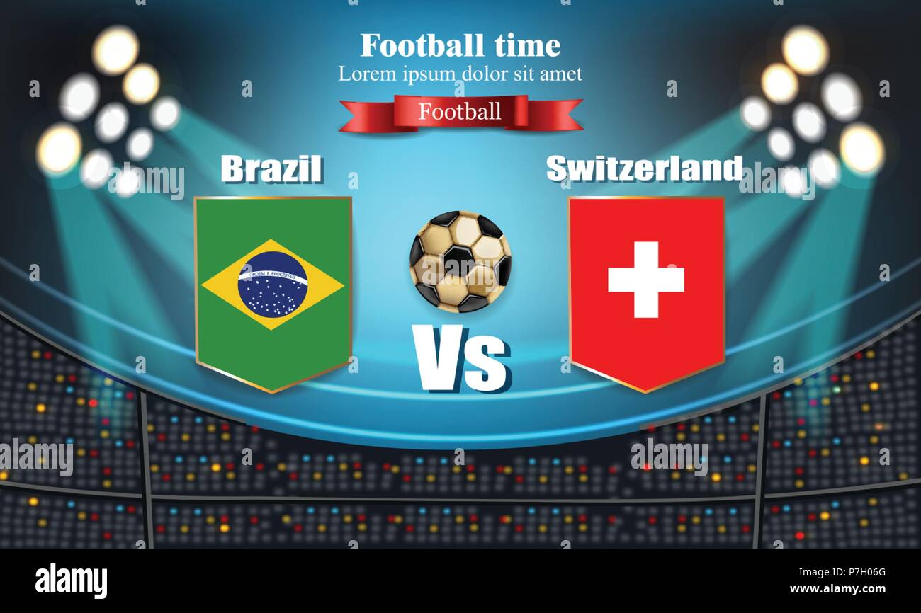 Football board Brazil flag VS Switzerland. 2018 World championship template match. teams soccer national flags. red and blue trend sport background Stock Vector