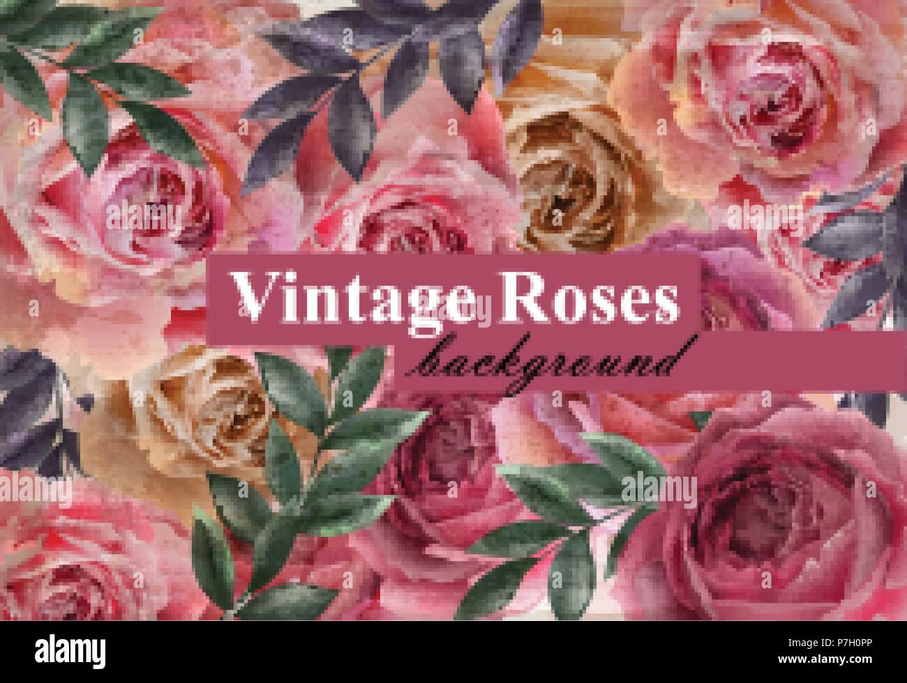 Vintage Roses Background Vector Floral Card Retro Decor Wedding