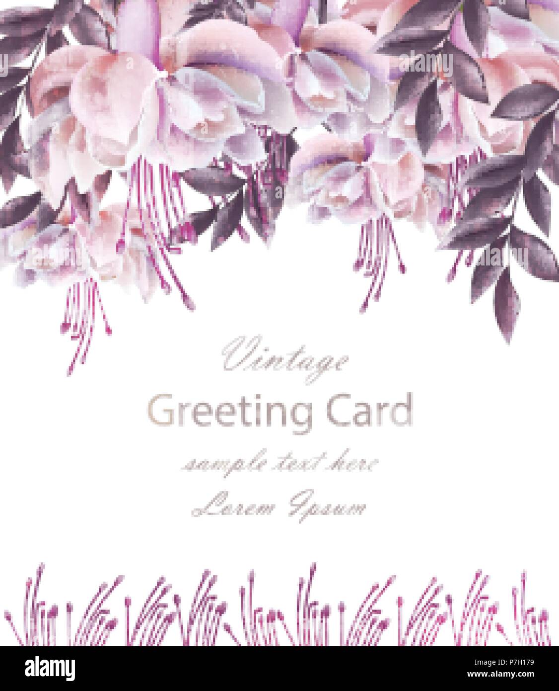 Vintage Wedding Card With Floral Decor Vector Beautiful Flowers
