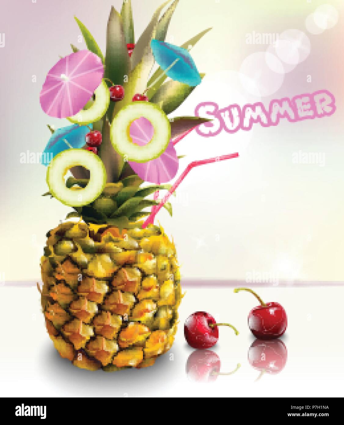 Pineapple summer fresh cocktail drink Vector illustration Stock Vector