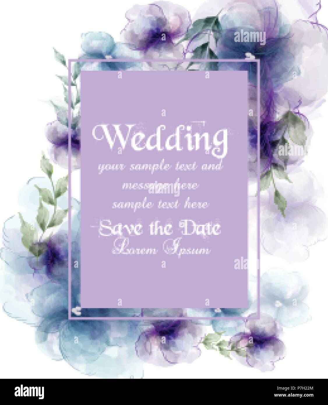 Wedding card with watercolor flowers Vector illustration Stock Vector ...