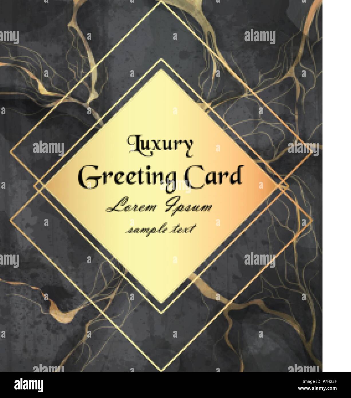 Luxury greeting card with golden frame on black marble background ...