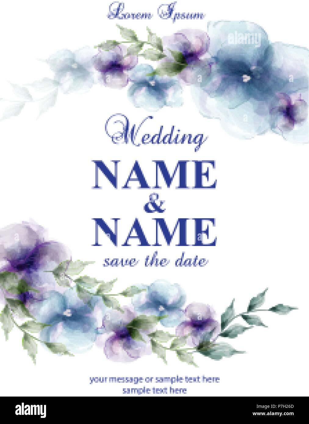 Wedding card with watercolor flowers Vector illustration Stock Vector ...