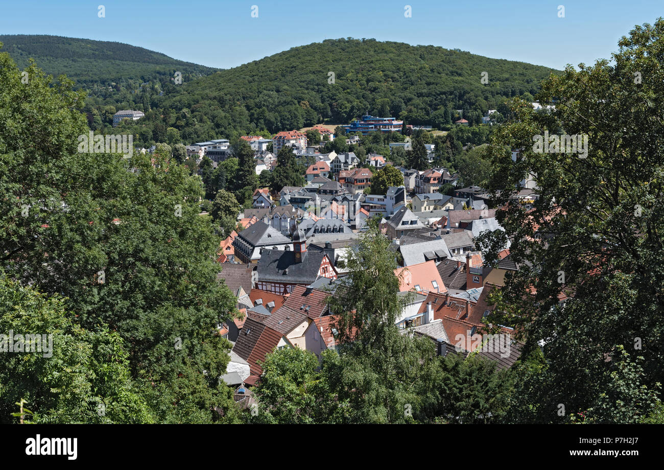 View from the castle ruin to the town Konigstein im Taunus, Germany Stock Photo