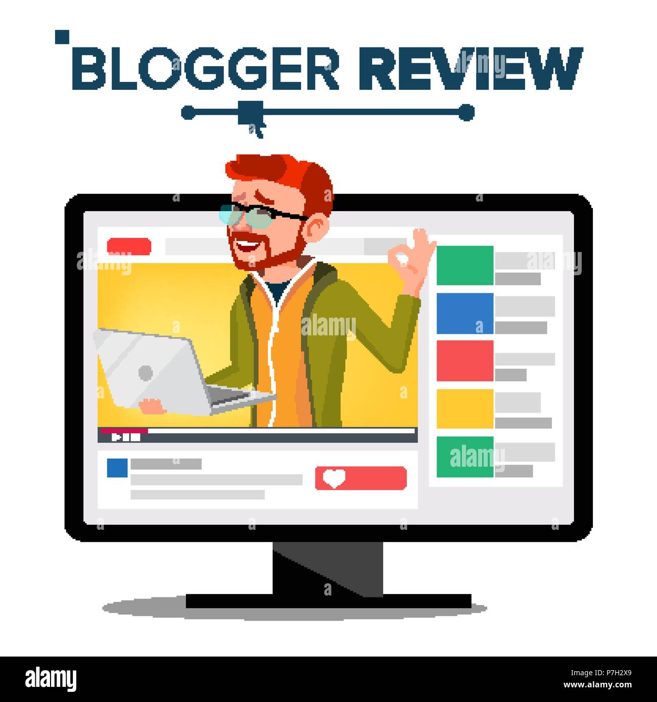 Blogger Review Concept Vector. Video Blog Channel. Man Popular Video  Streamer Blogger. Recording. Online Live Broadcast. Testing Functional With  New Laptop. Cartoon Illustration Stock Vector Image & Art - Alamy