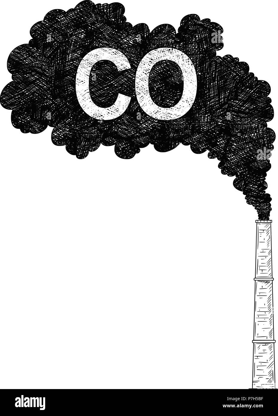 Vector Artistic Drawing Illustration of Smokestack, Industry or Factory Air CO Pollution Stock Vector