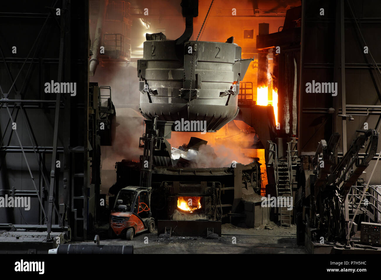 Stainless steel scrap in the workshop In the stainless steel plant of Thyssen Krupp Nirosta in Bochum. Stock Photo