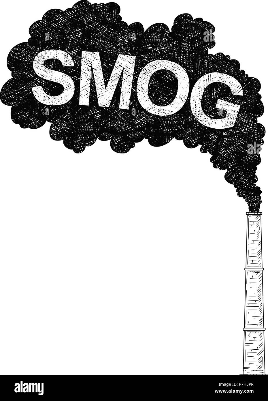 Vector Artistic Drawing Illustration of Smokestack, Industry or Factory Air Smog Pollution Stock Vector